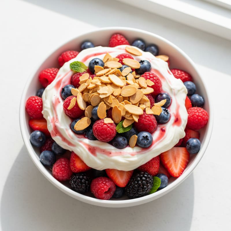 Greek Yogurt Protein Parfait with Mixed Berries and Almonds