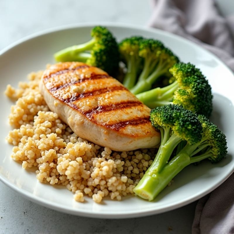 Grilled Chicken Breast with Quinoa and Roasted Broccoli