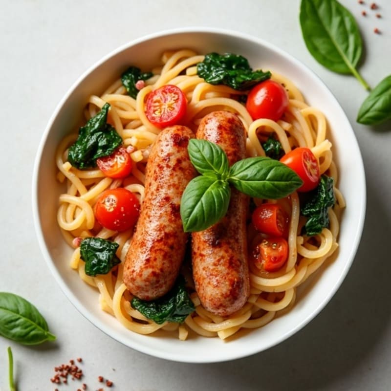 Hearty Lean Sausage and Veggie Ragu with Whole Wheat Pasta