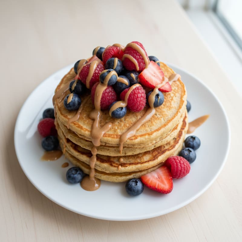 Protein Pancakes with Mixed Berries and Almond Butter