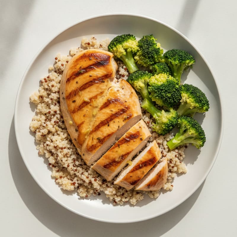 Grilled Chicken Breast with Quinoa and Steamed Broccoli