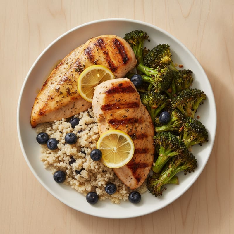 Grilled Chicken Breast with Quinoa and Roasted Broccoli