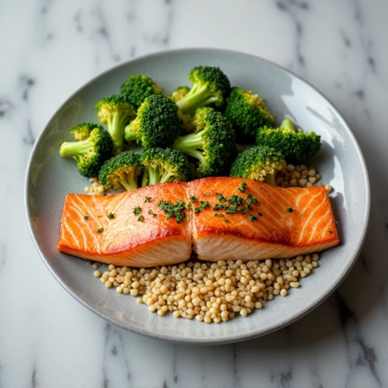 Seared Salmon with Roasted Broccoli and Quinoa