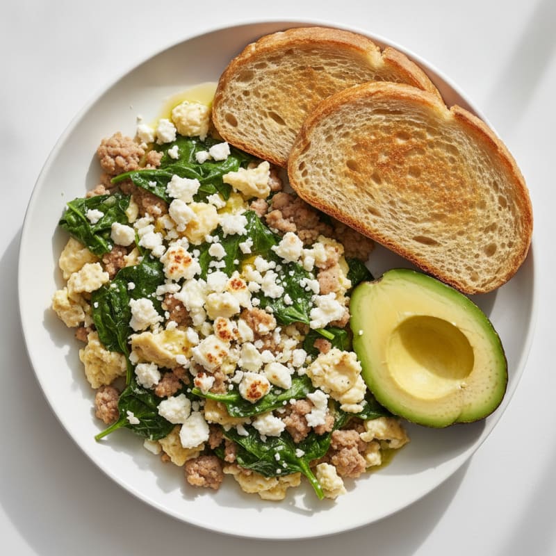 Egg White and Turkey Sausage Scramble with Spinach and Feta