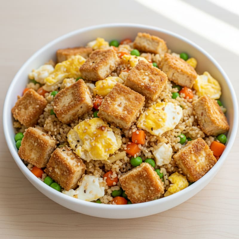 Crispy Tofu and Vegetable Fried Rice with Egg