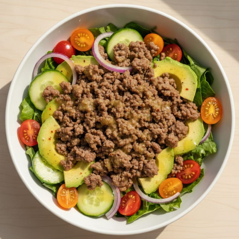 Ground Beef and Garden Salad Bowl