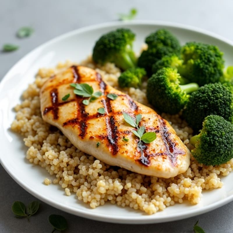 Grilled Chicken Breast with Quinoa and Roasted Broccoli