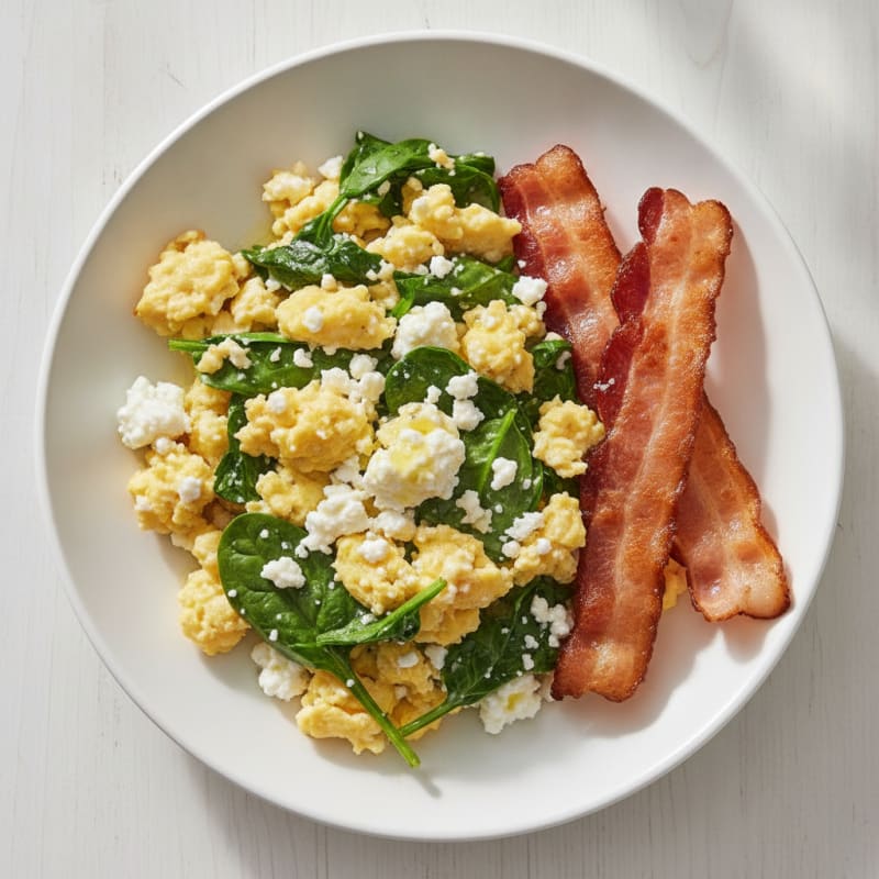 Cottage Cheese Scramble with Spinach and Turkey Bacon