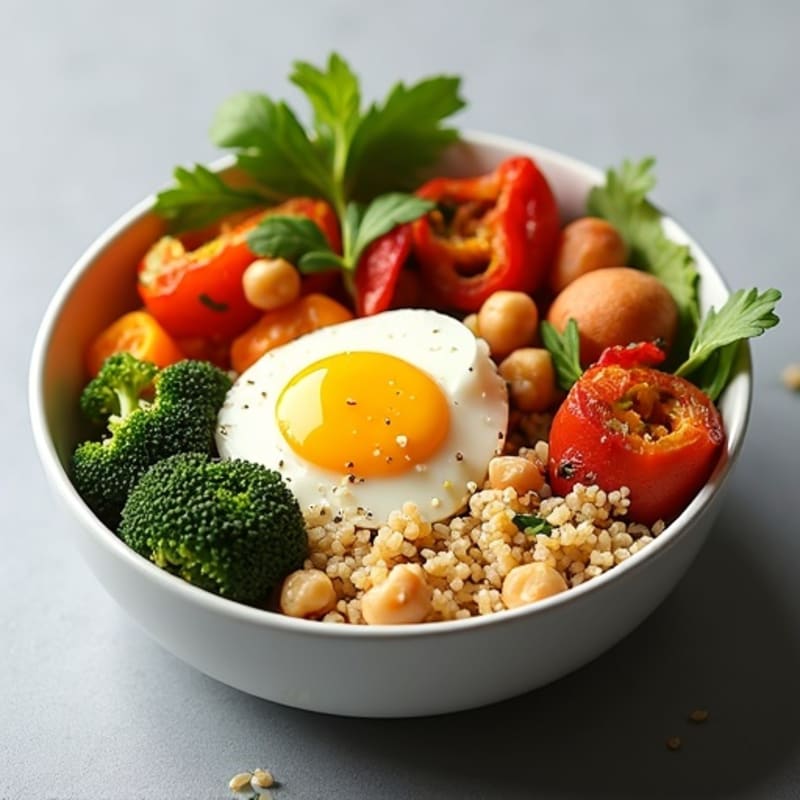 Crispy Chickpea and Roasted Vegetable Quinoa Bowl