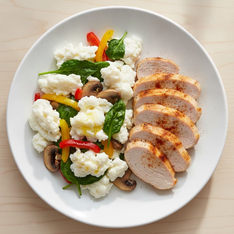 Egg White Vegetable Scramble with Grilled Turkey Breast