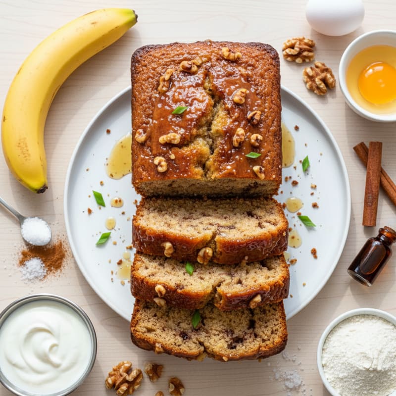 Golden Caramelized Banana Bread Loaf