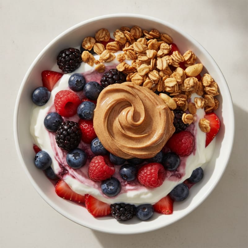 Creamy Greek Yogurt Parfait with Mixed Berries and Almond Butter