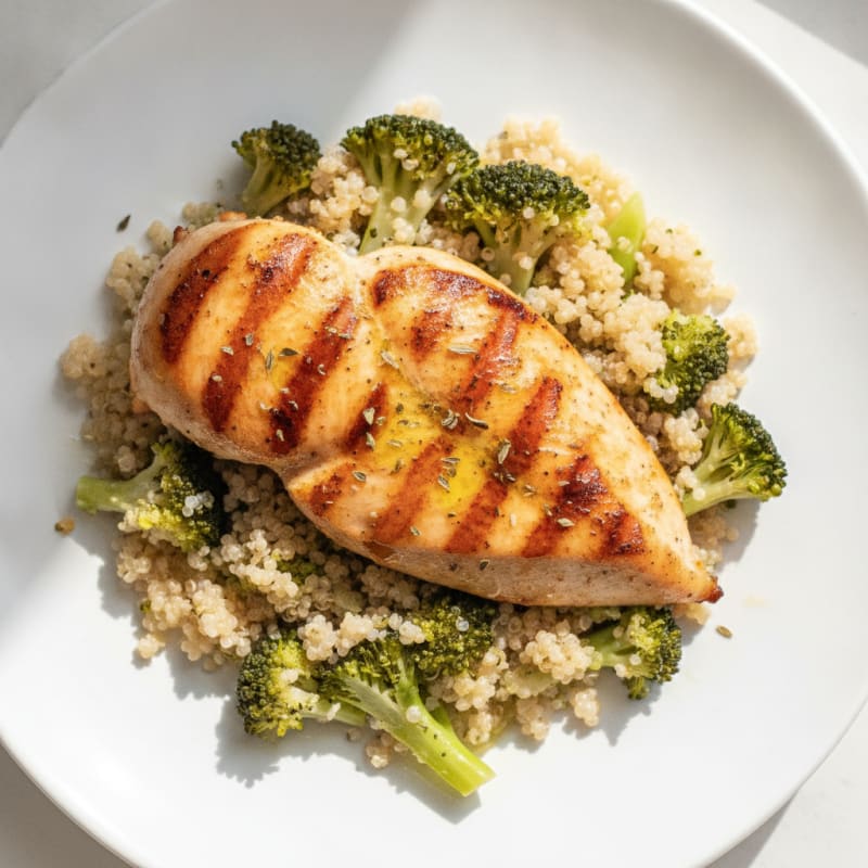 Grilled Chicken Breast with Quinoa and Steamed Broccoli