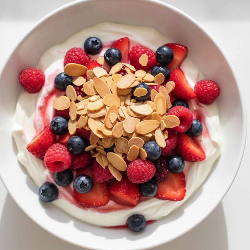Greek Yogurt Protein Parfait with Mixed Berries and Almonds