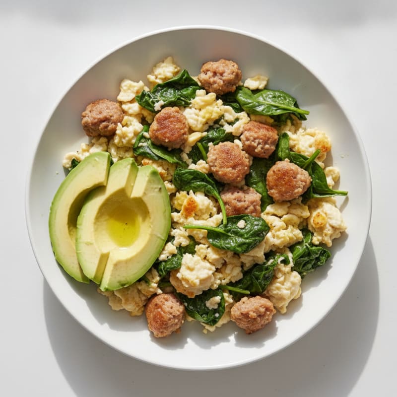 Egg White Scramble with Spinach and Turkey Sausage