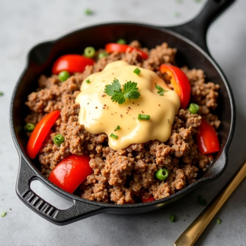 Lean Beef & Bell Pepper Skillet with Creamy Cheese Sauce