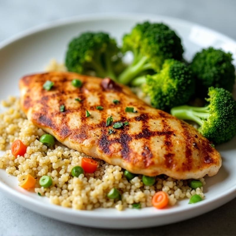 Grilled Chicken Breast with Quinoa and Roasted Broccoli