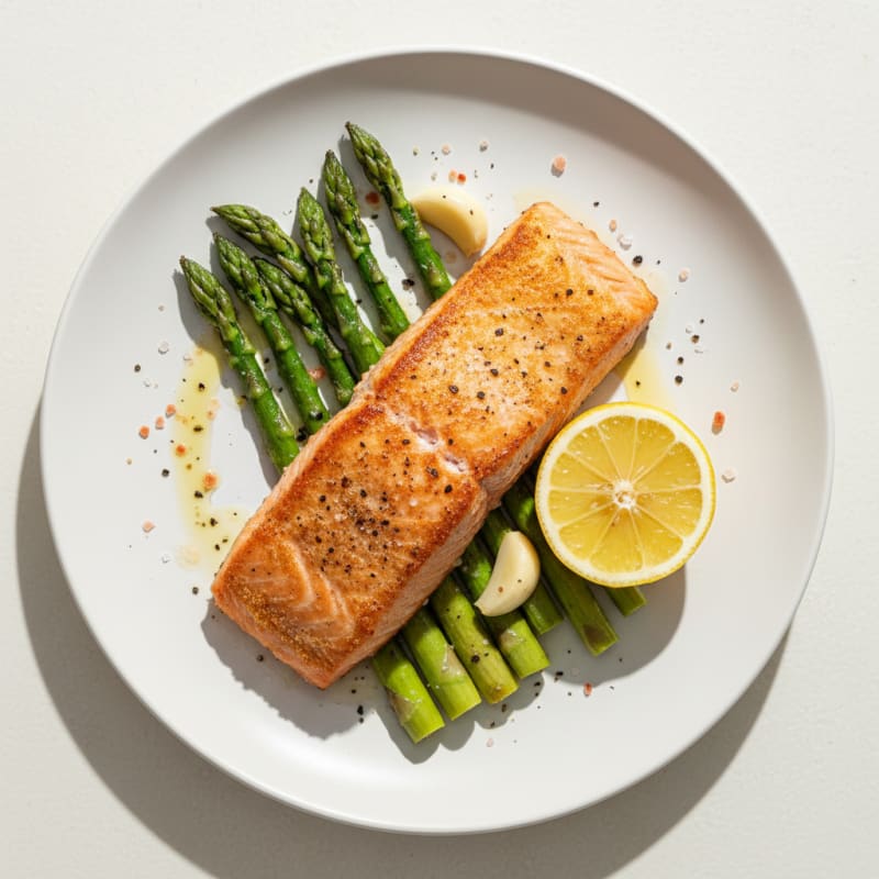 Golden Pan-Seared Salmon with Roasted Asparagus