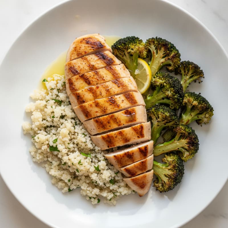 Grilled Chicken Breast with Quinoa and Roasted Broccoli