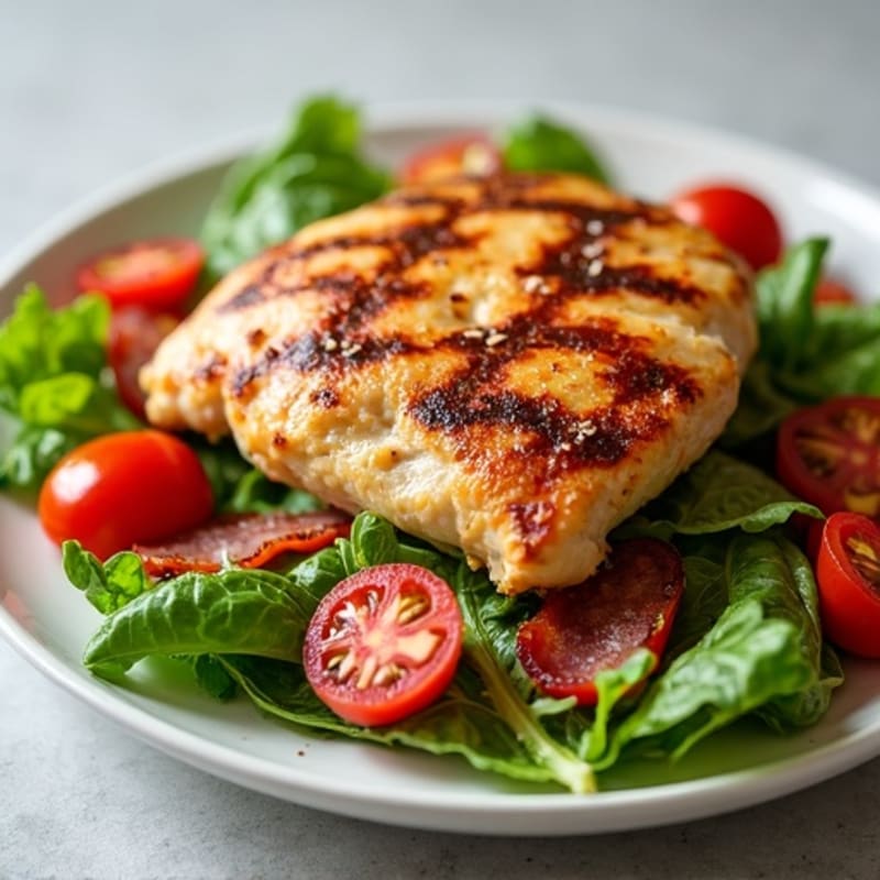 Crispy Turkey Bacon and Chicken Salad with Fresh Greens and Juicy Tomatoes