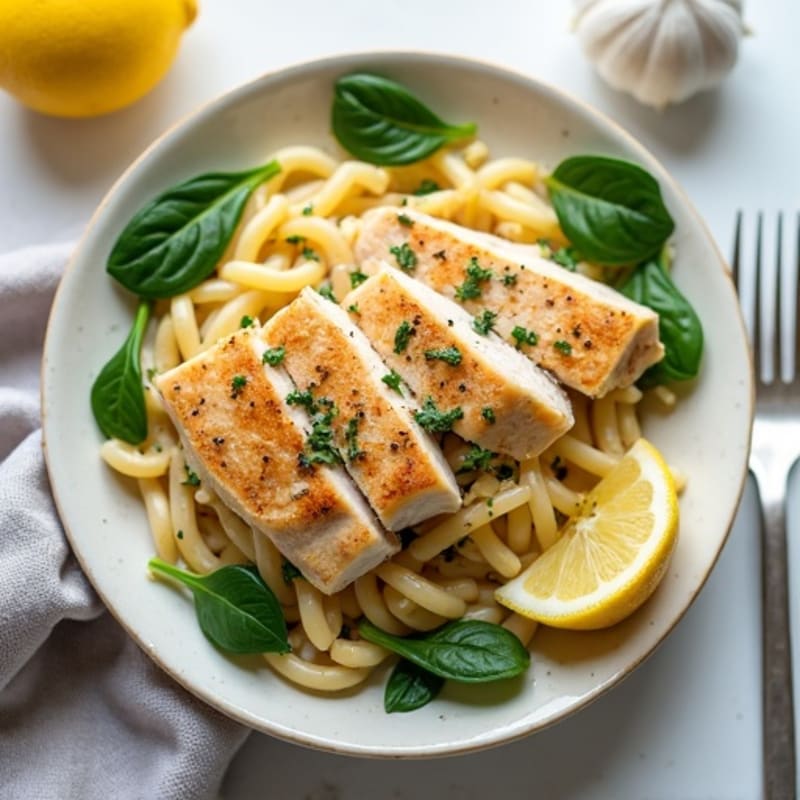 Creamy Lemon Garlic Chicken Pasta with Fresh Spinach
