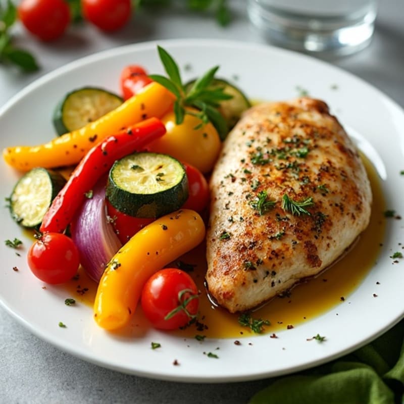 Herb-Crusted Sheet Pan Chicken with Roasted Rainbow Vegetables