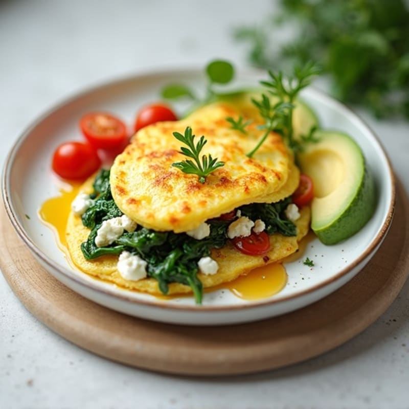 Egg White Spinach Omelet with Cottage Cheese and Fresh Tomatoes