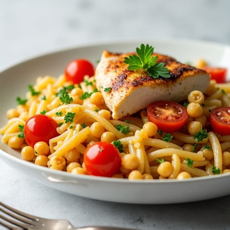 Grilled Chicken Pasta Salad with Chickpeas and Lemon-Herb Vinaigrette
