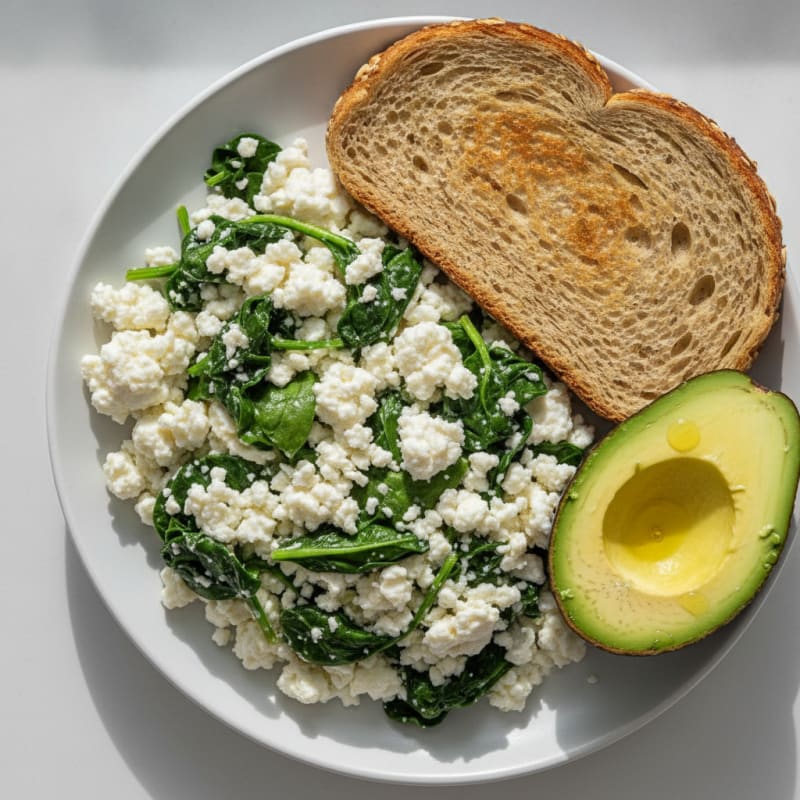 Scrambled Egg Whites with Cottage Cheese and Sautéed Spinach