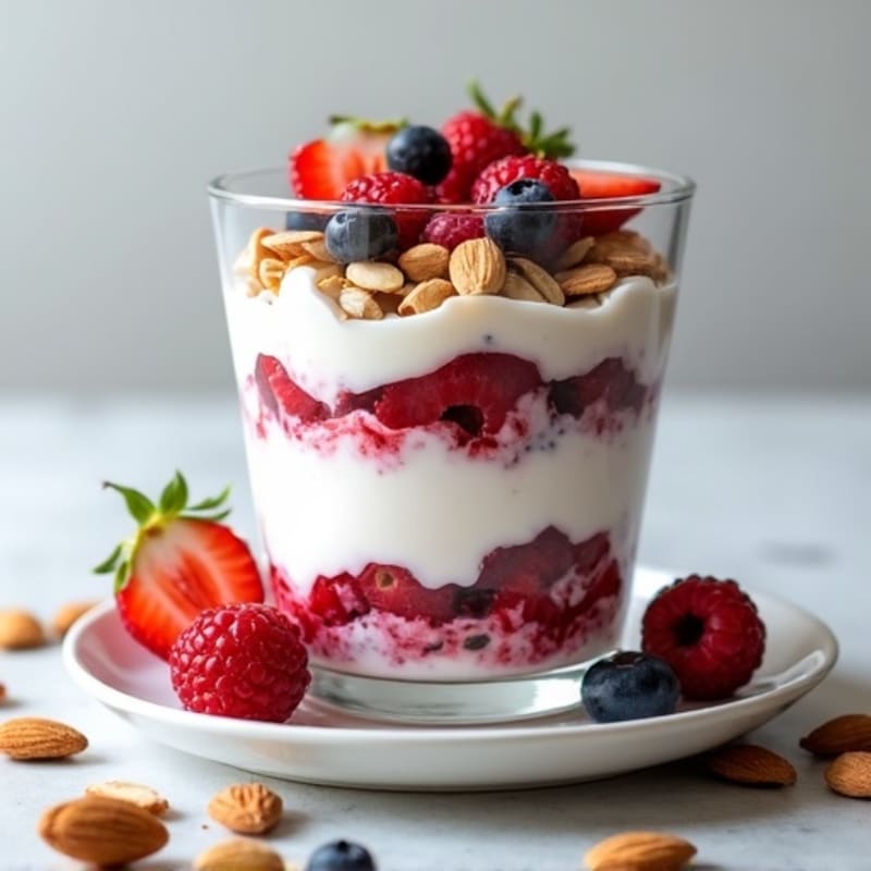 Greek Yogurt Protein Parfait with Mixed Berries and Almonds