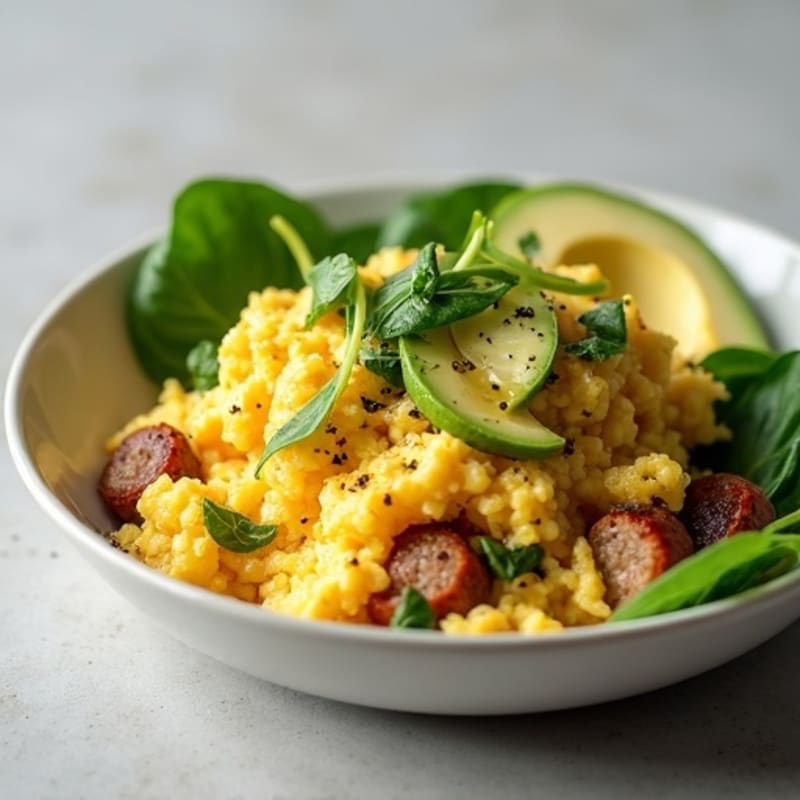 Egg White Scramble with Turkey Sausage and Spinach