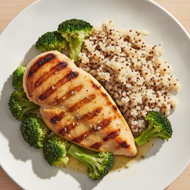 Grilled Chicken Breast with Quinoa and Steamed Broccoli