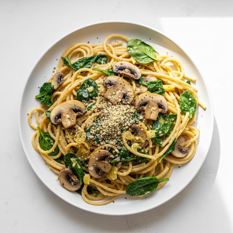 Hearty Mushroom and Spinach Spaghetti