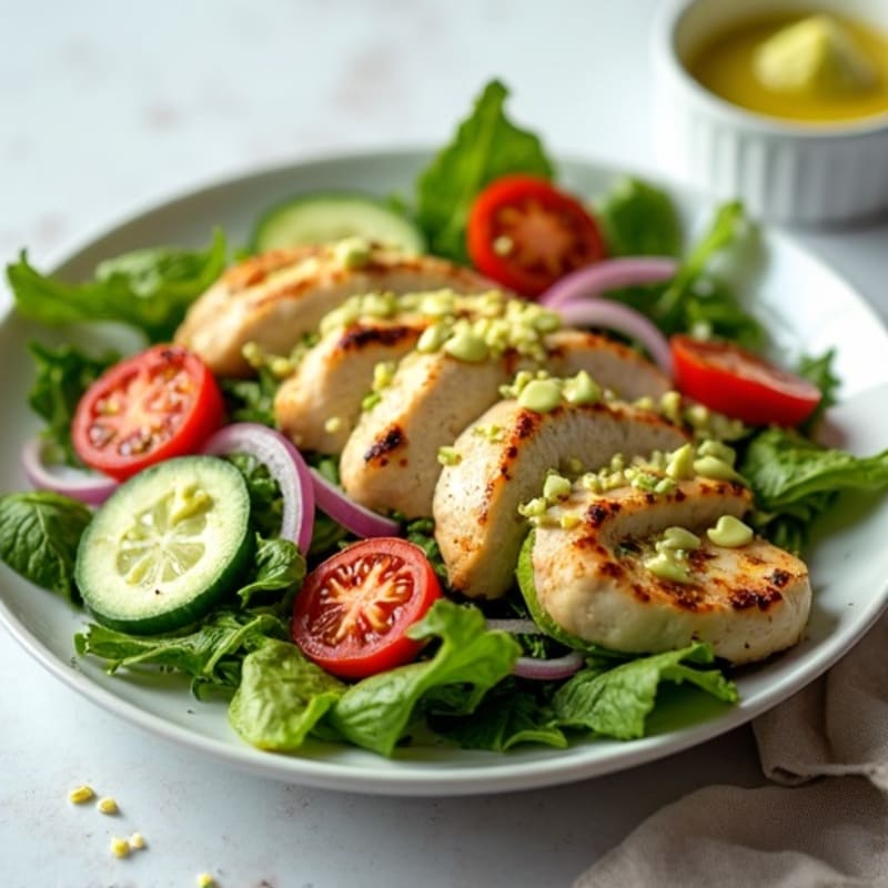 Grilled Chicken Salad with Fresh Greens and Creamy Avocado Dressing