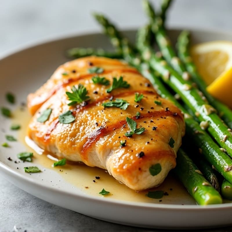 Lemon Garlic Pan-Seared Chicken with Roasted Asparagus