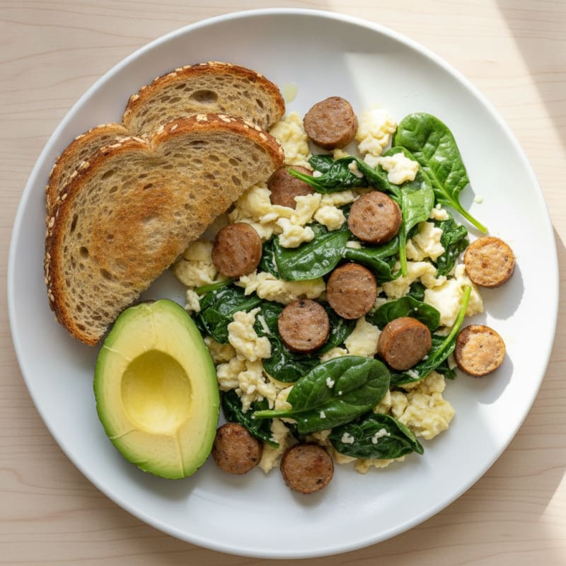 Egg White and Turkey Sausage Scramble with Spinach