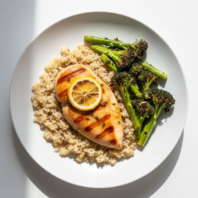 Grilled Chicken Breast with Quinoa and Roasted Broccoli