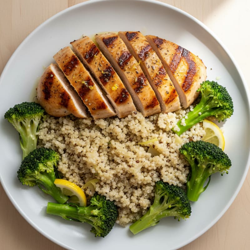 Grilled Chicken Breast with Quinoa and Steamed Broccoli