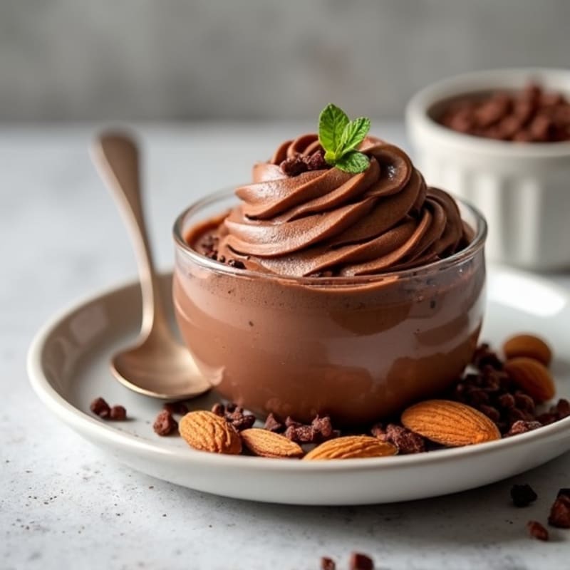 Rich Chocolate Protein Mousse with Crunchy Almonds and Cacao Nibs