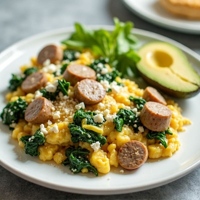 Egg White Spinach Scramble with Turkey Sausage