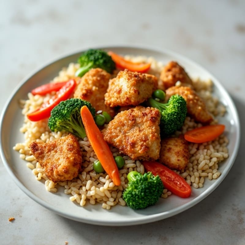 Crispy Chicken and Vegetable Brown Rice Stir-Fry