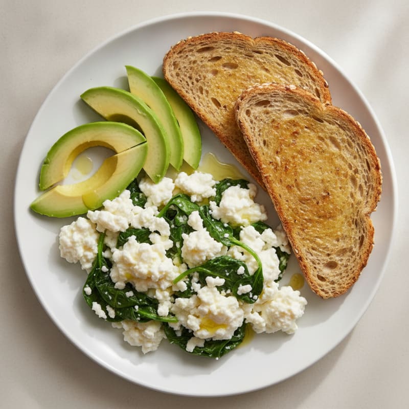 Egg White Scramble with Cottage Cheese and Sautéed Spinach