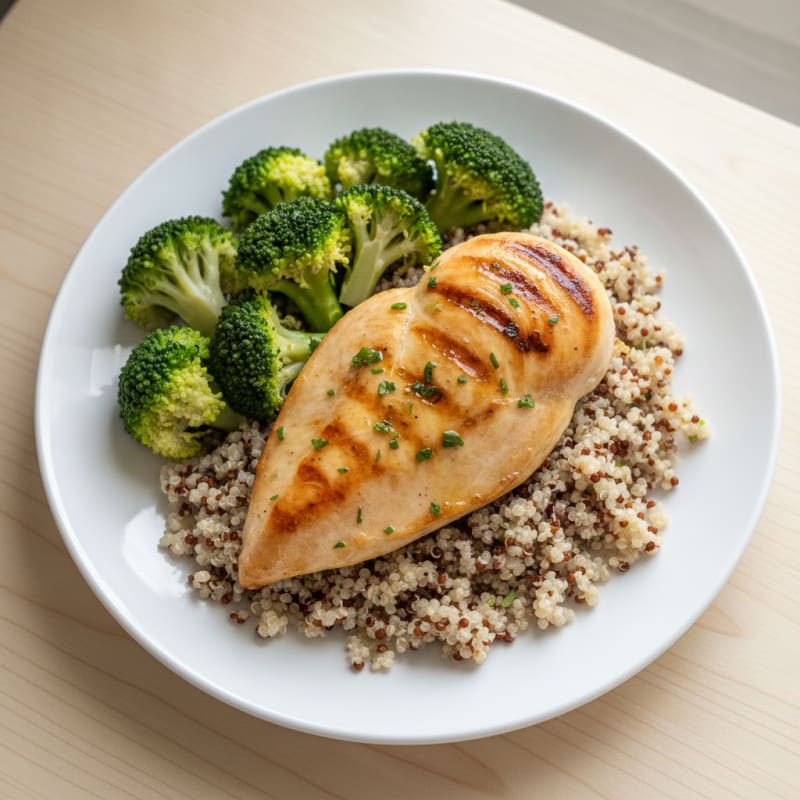 Grilled Chicken Breast with Quinoa and Steamed Broccoli