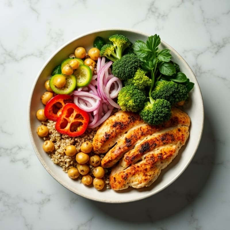 Roasted Chickpea and Vegetable Power Bowl with Lemon-Herb Dressing