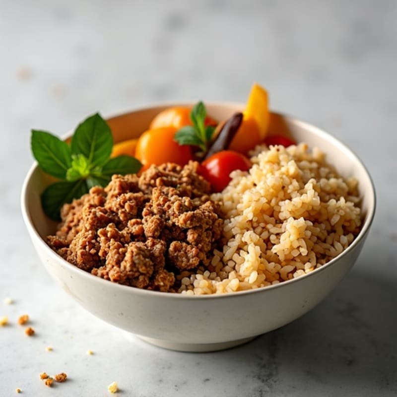 Savory Ground Turkey Bowl with Fluffy Brown Rice and Roasted Vegetables