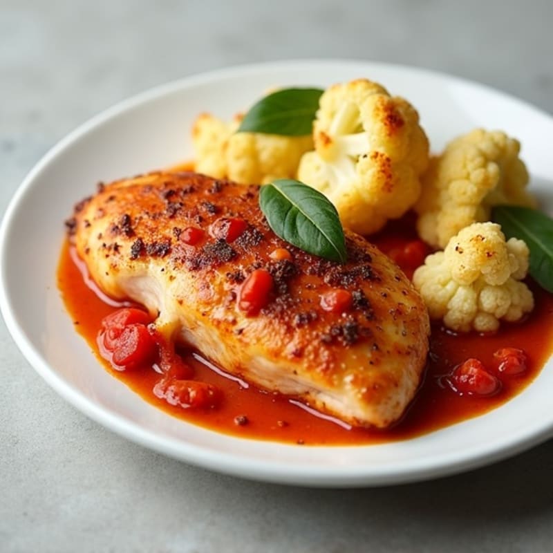 Creamy Spiced Tomato Chicken with Roasted Cauliflower