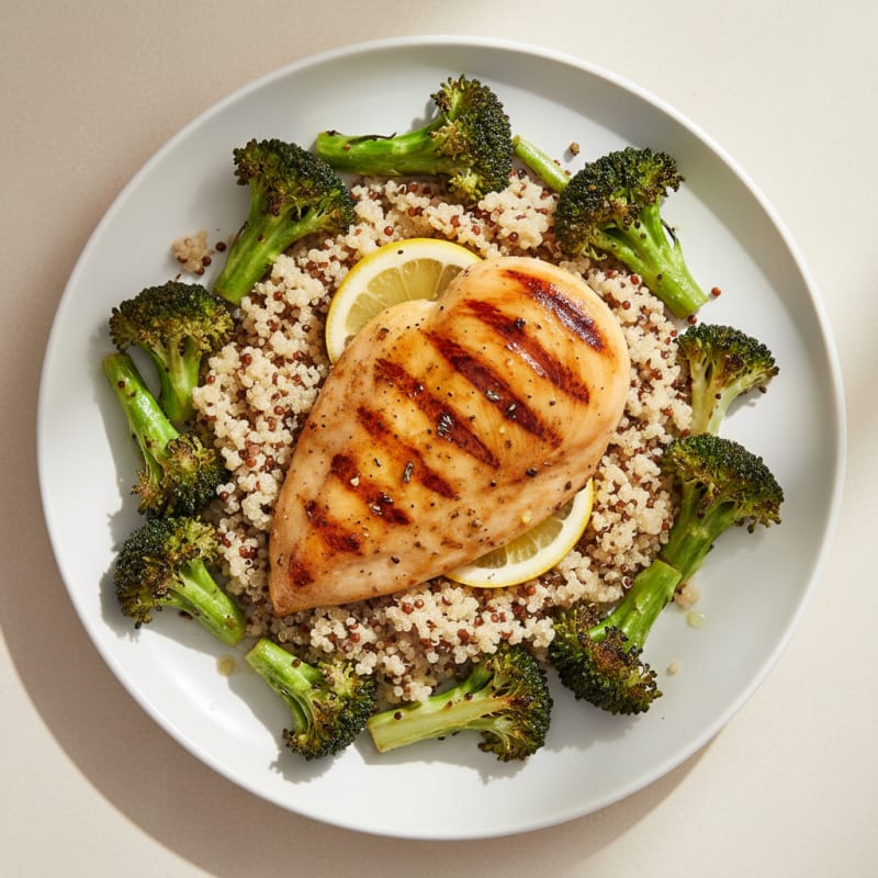 Grilled Chicken Breast with Quinoa and Roasted Broccoli