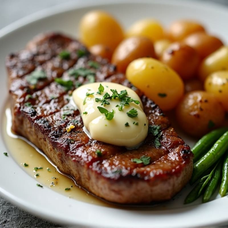 Herb-Garlic Butter Seared Steak with Roasted Baby Potatoes