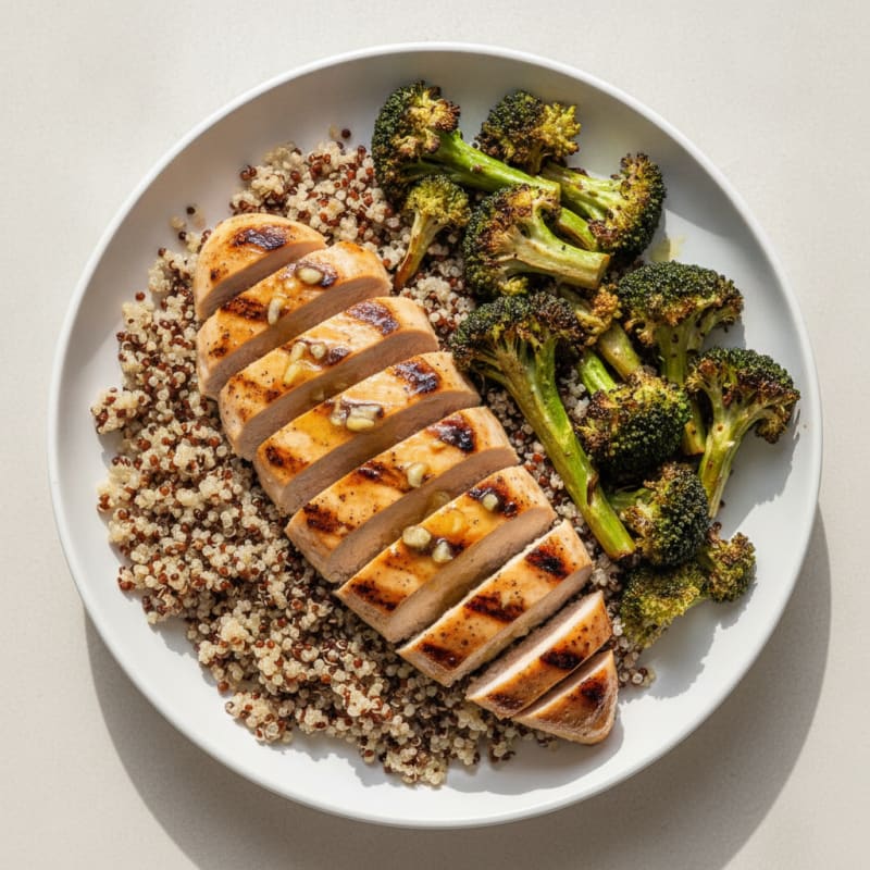 Grilled Chicken Breast with Roasted Broccoli and Quinoa