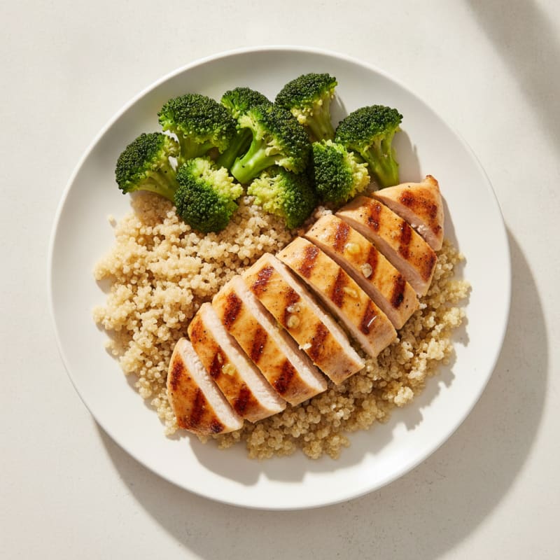 Grilled Chicken Breast with Quinoa and Steamed Broccoli